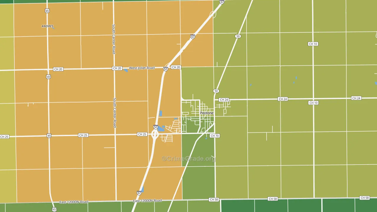 Peotone, IL Map of Burglary Rates