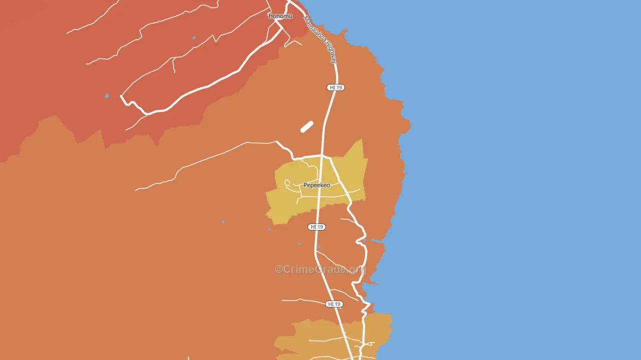 Pepeekeo, HI Map of Burglary Rates
