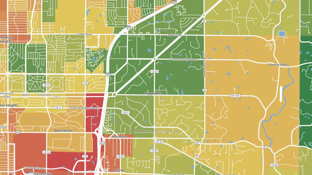 Pepper Pike, OH Map of Burglary Rates