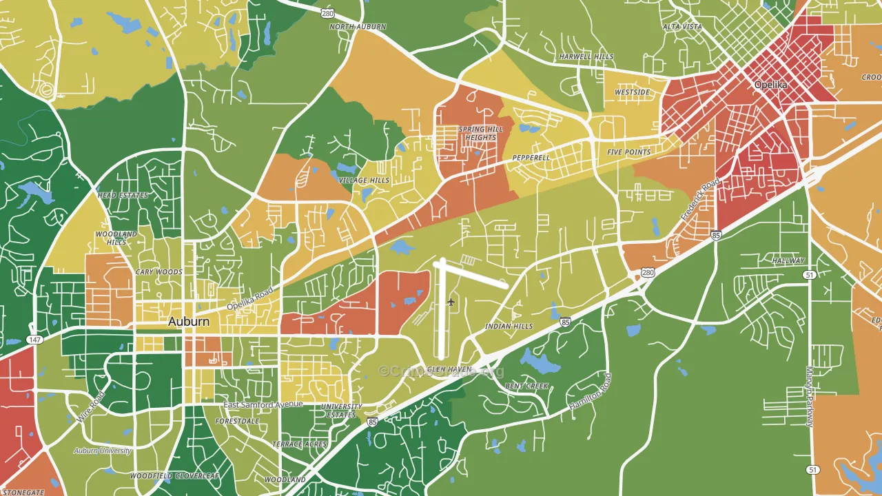 Pepperell, AL Map of Burglary Rates