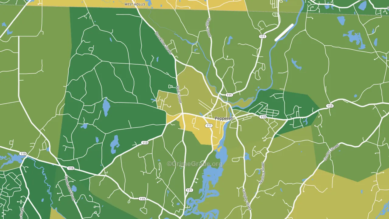 Pepperell, MA Map of Burglary Rates