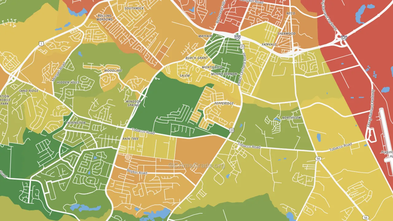 Pepperidge, Augusta, GA Map of Burglary Rates