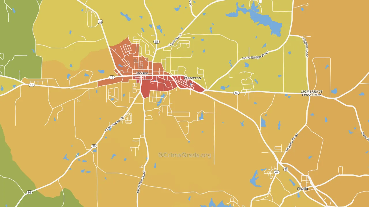 Pepperton, GA Map of Burglary Rates