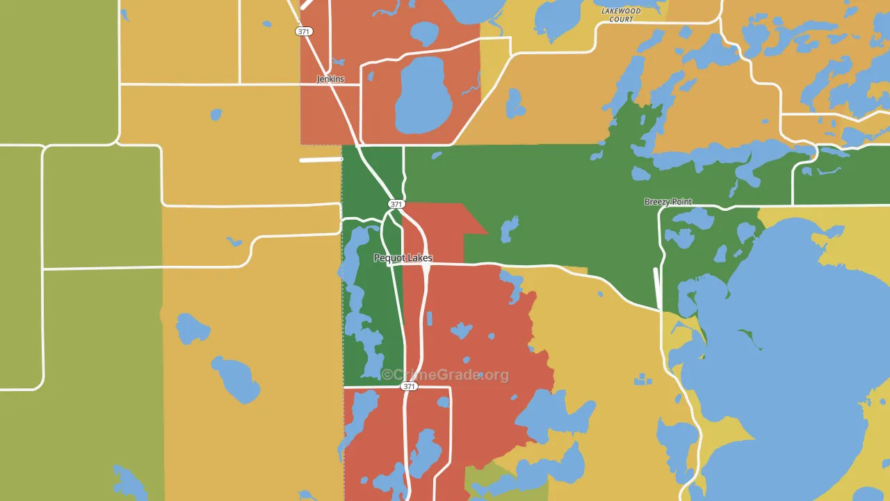 Pequot Lakes, MN Map of Burglary Rates