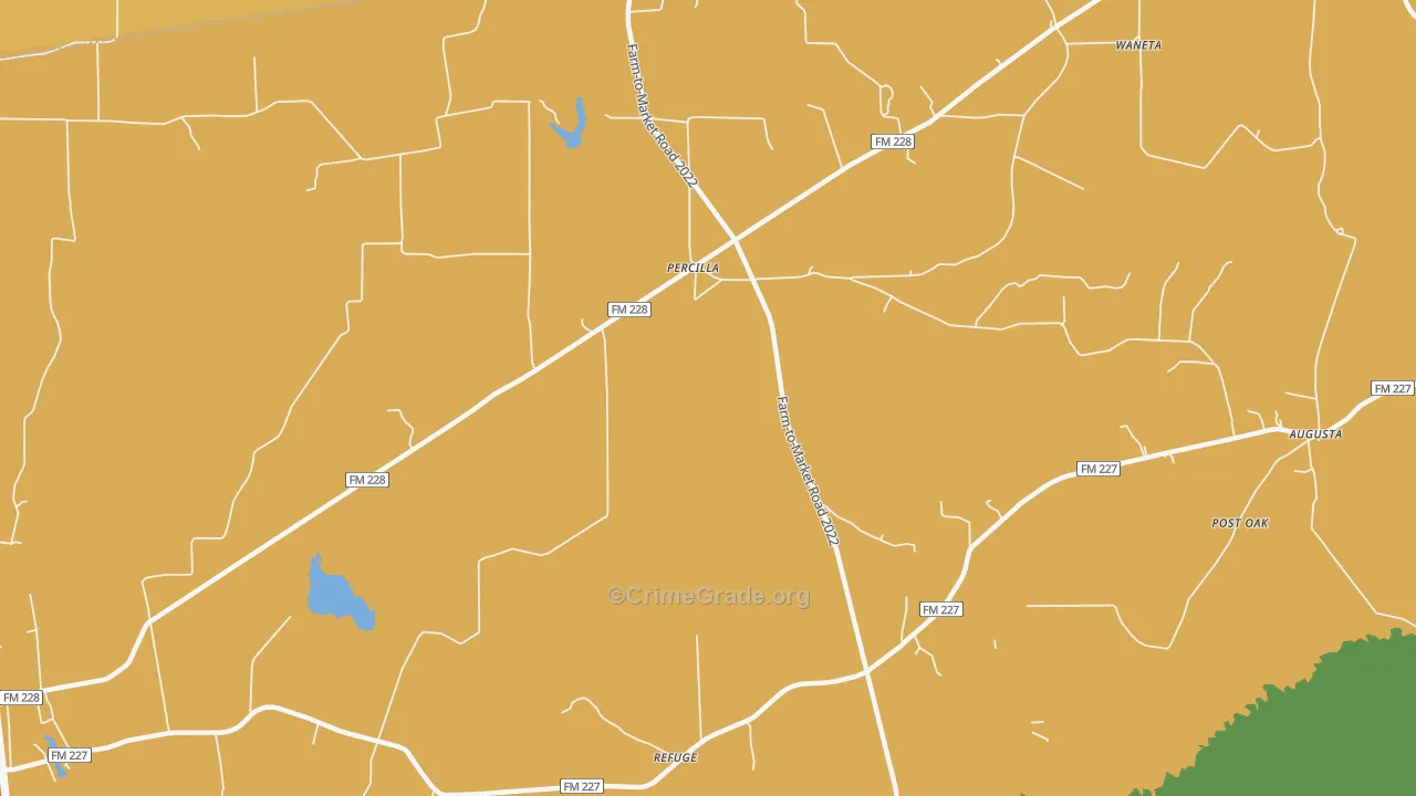 Percilla, TX Map of Burglary Rates