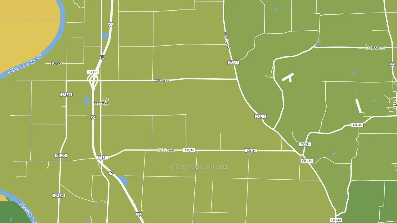 Percival, IA Map of Burglary Rates