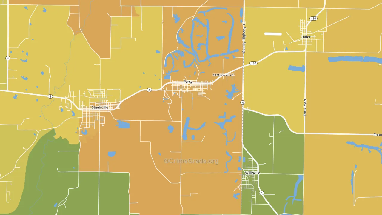 Percy, IL Map of Burglary Rates