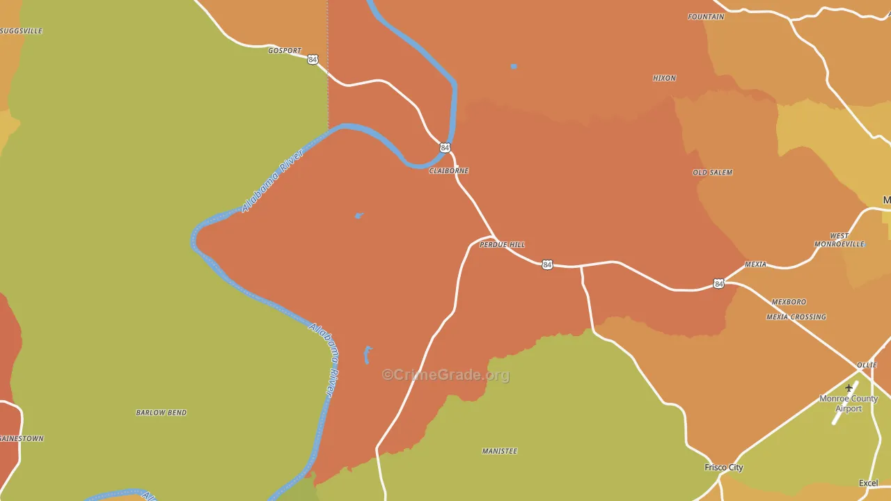 Perdue Hill, AL Map of Burglary Rates