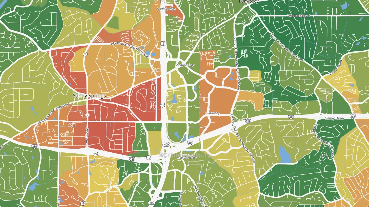 Perimeter Center, Sandy Springs, GA Map of Burglary Rates
