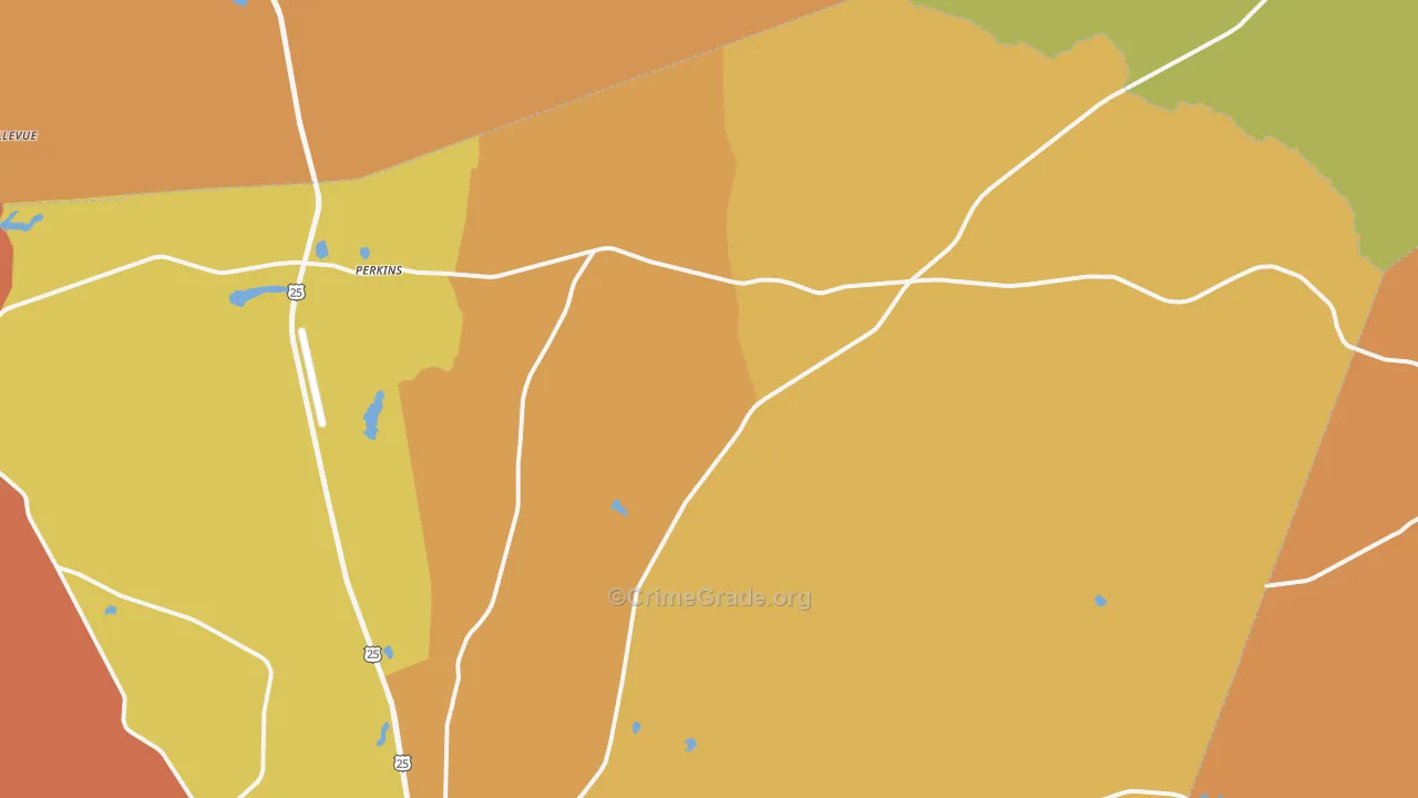 Perkins, GA Map of Burglary Rates