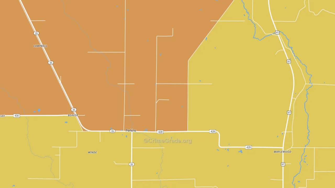 Perkins, MI Map of Burglary Rates