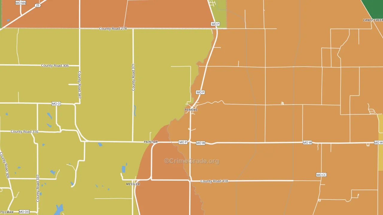 Perkins, MO Map of Burglary Rates