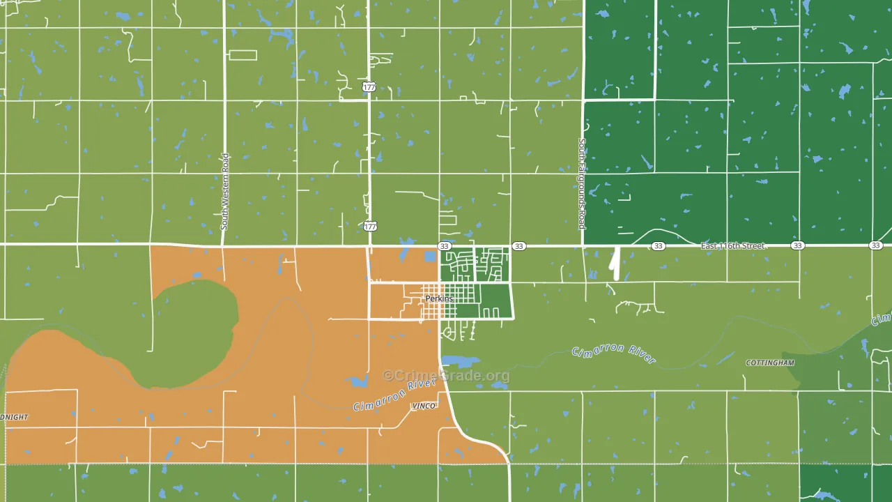 Perkins, OK Map of Burglary Rates