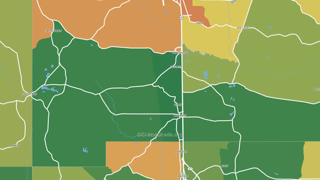 Perkinston, MS Map of Burglary Rates