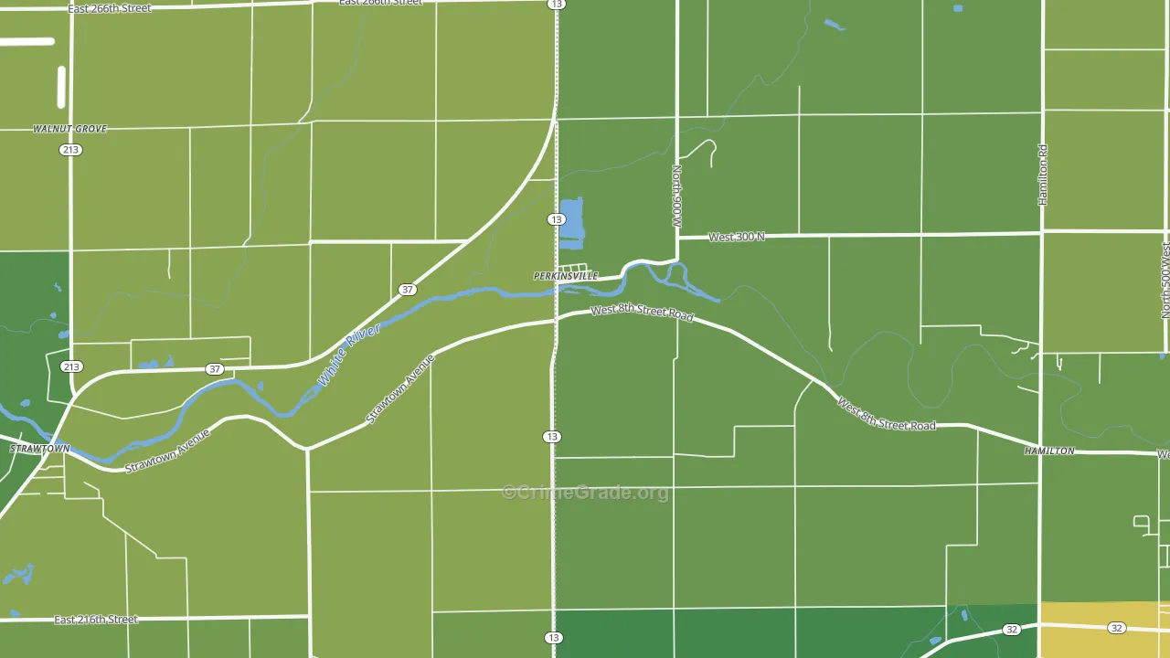 Perkinsville, IN Map of Burglary Rates