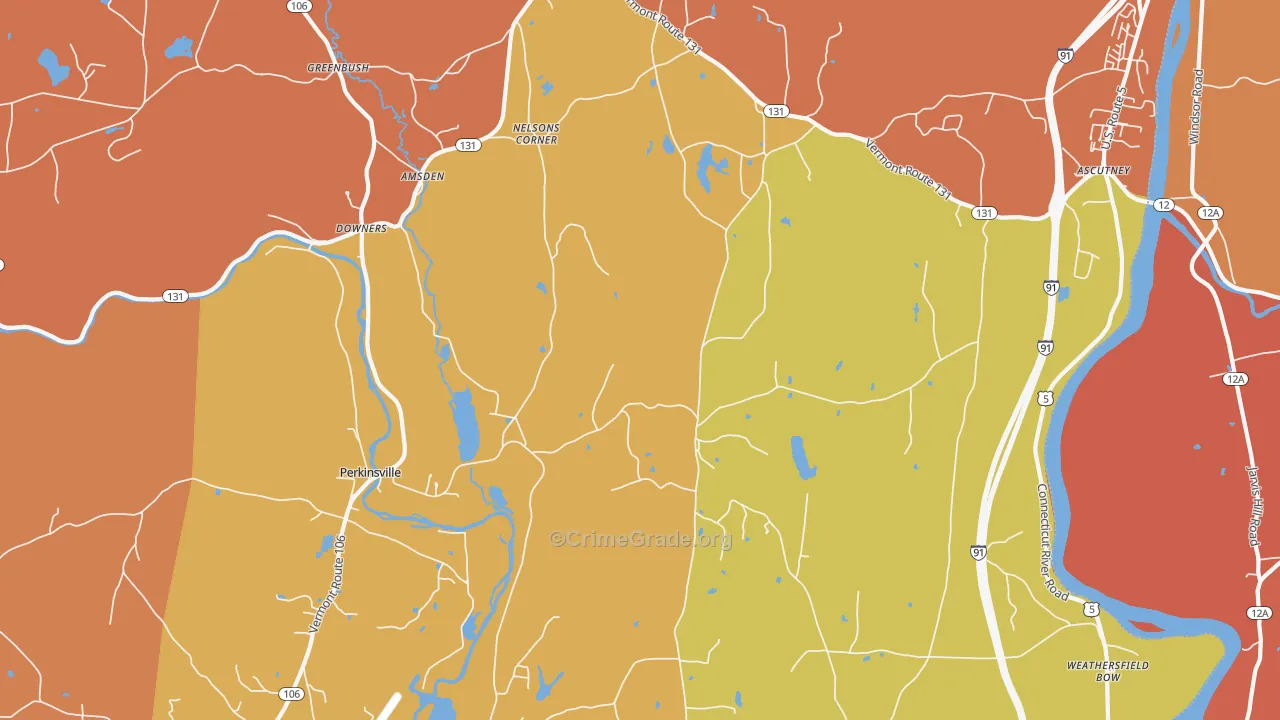 Perkinsville, VT Map of Burglary Rates