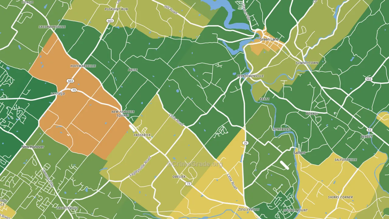 Perkiomenville, PA Map of Burglary Rates