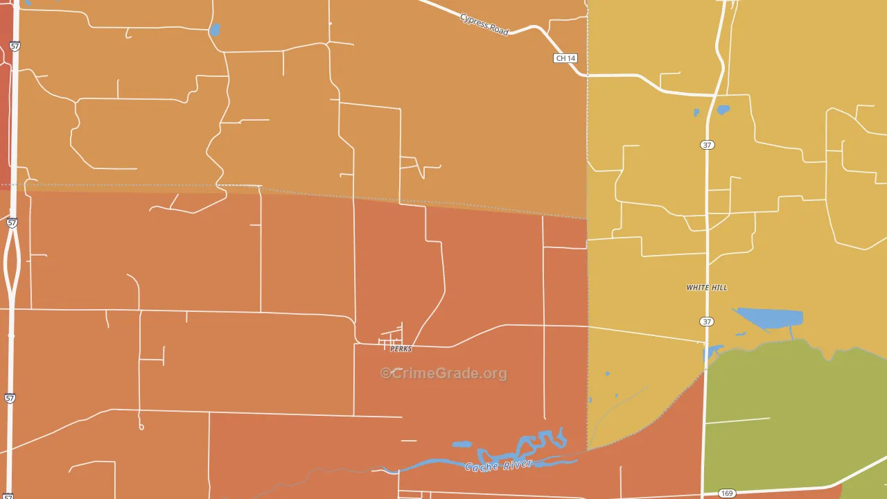 Perks, IL Map of Burglary Rates