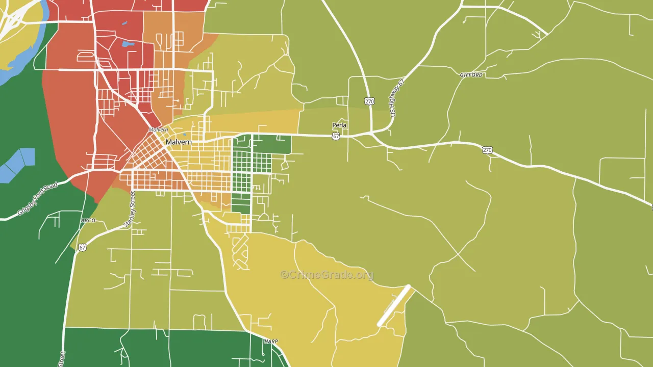 Perla, AR Map of Burglary Rates