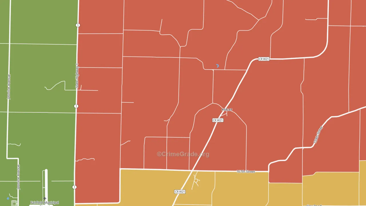 Perlee, IA Map of Burglary Rates