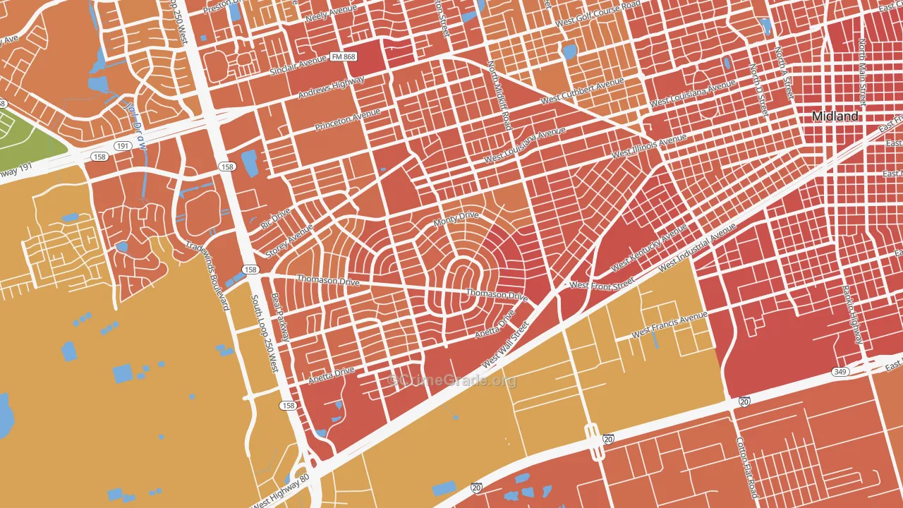 Permian Estates, Midland, TX Map of Burglary Rates