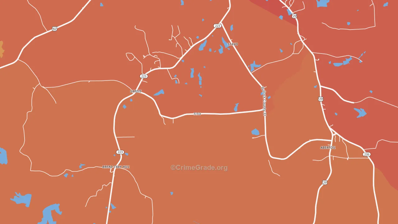 Perote, AL Map of Burglary Rates