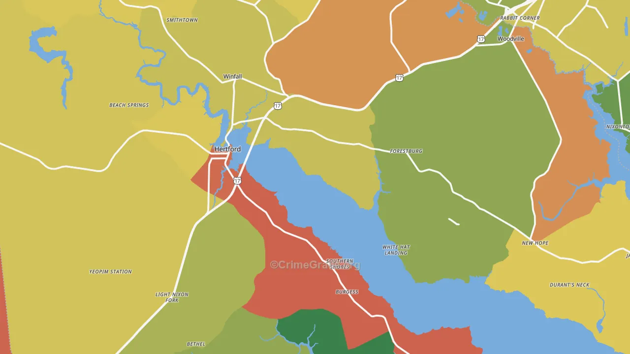 Perquimans County, NC Map of Burglary Rates