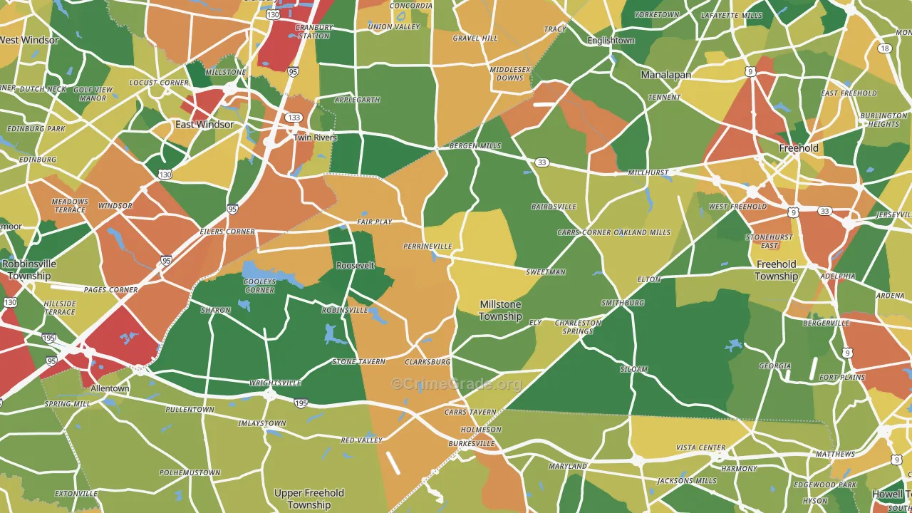 Perrineville, NJ Map of Burglary Rates