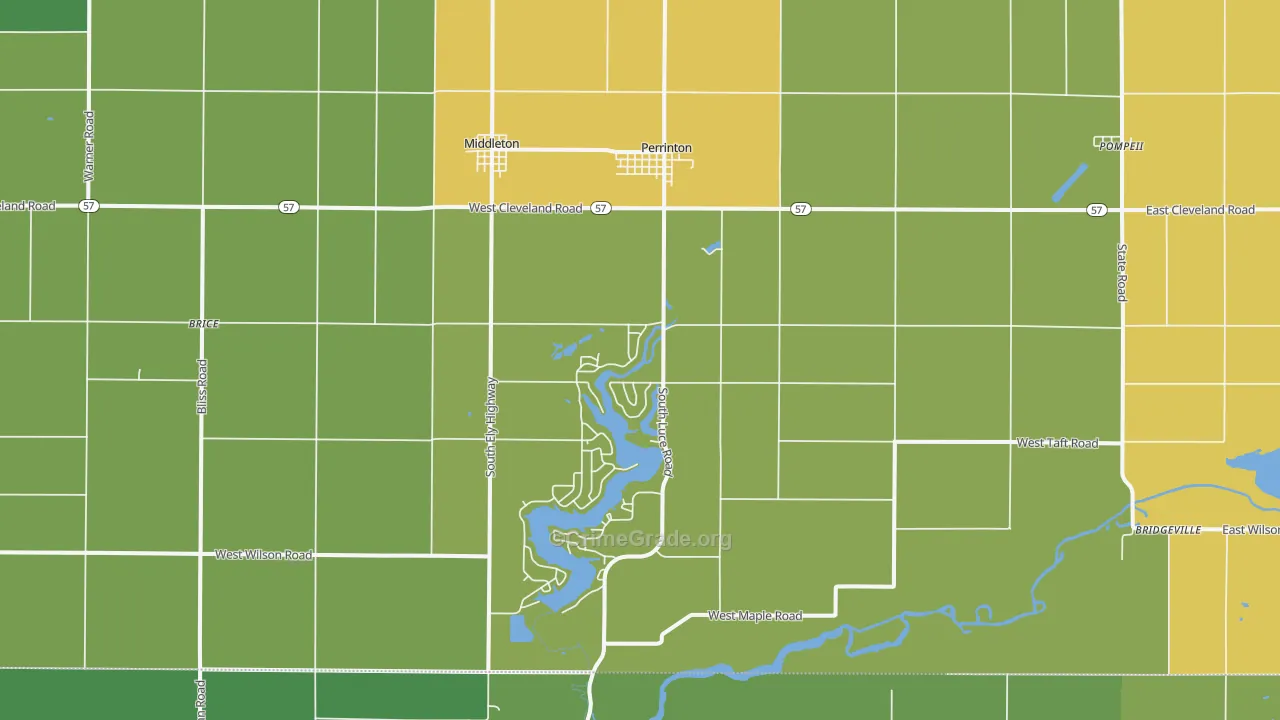Perrinton, MI Map of Burglary Rates