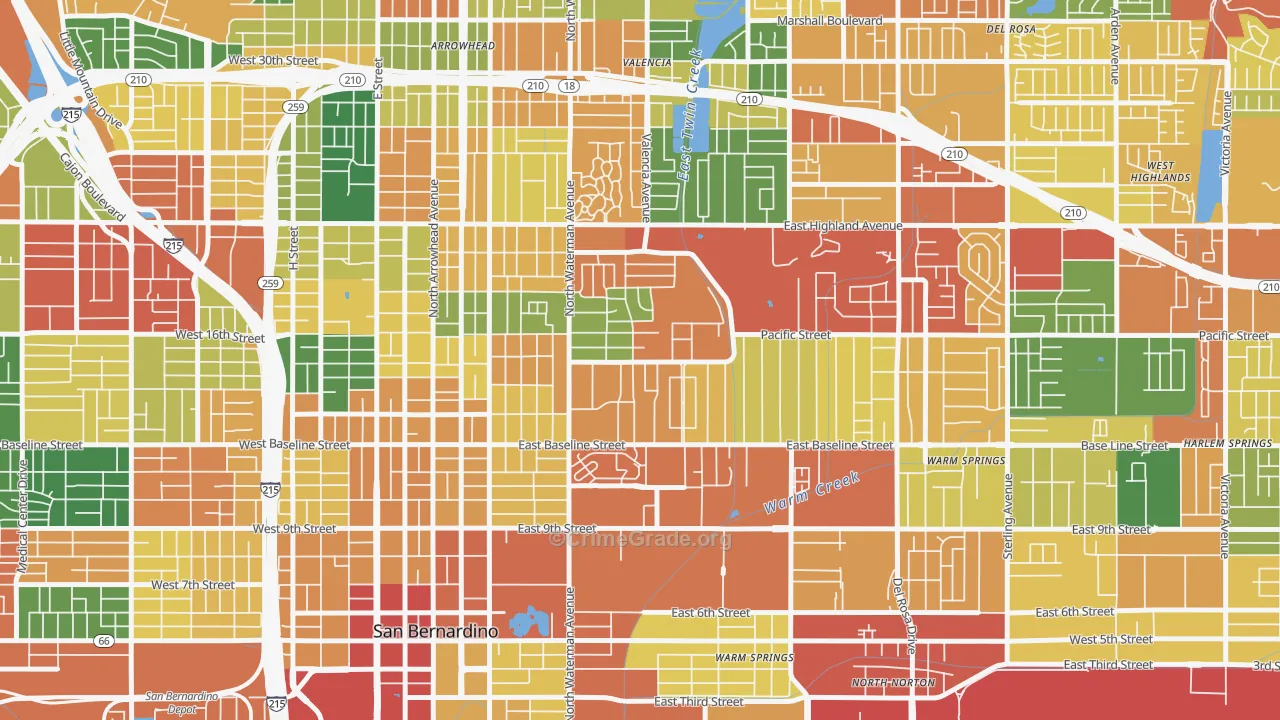 Perris Hills, San Bernardino, CA Map of Burglary Rates