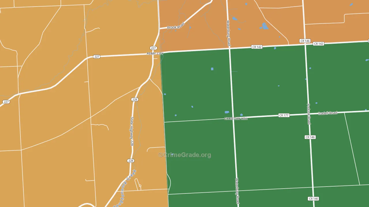 Perry City, NY Map of Burglary Rates