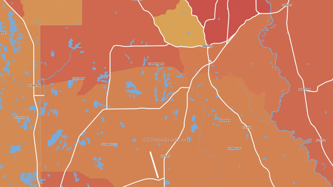 Perry County, AL Map of Burglary Rates