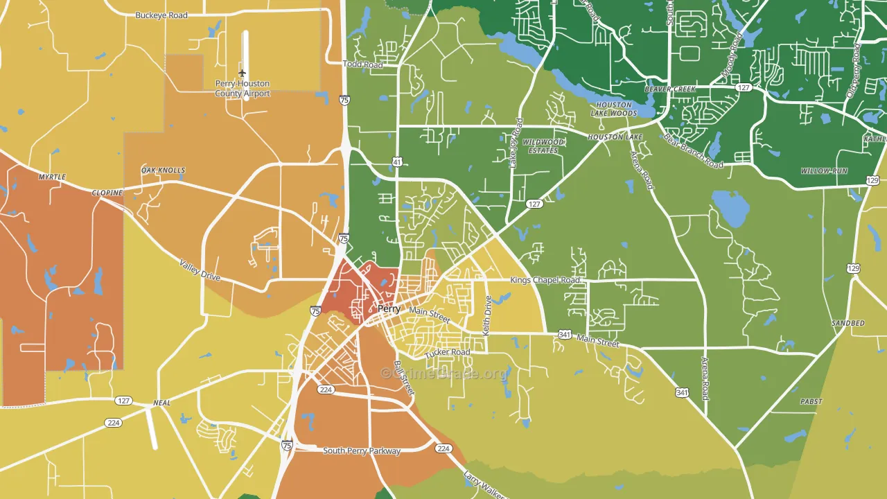 Perry, GA Map of Burglary Rates