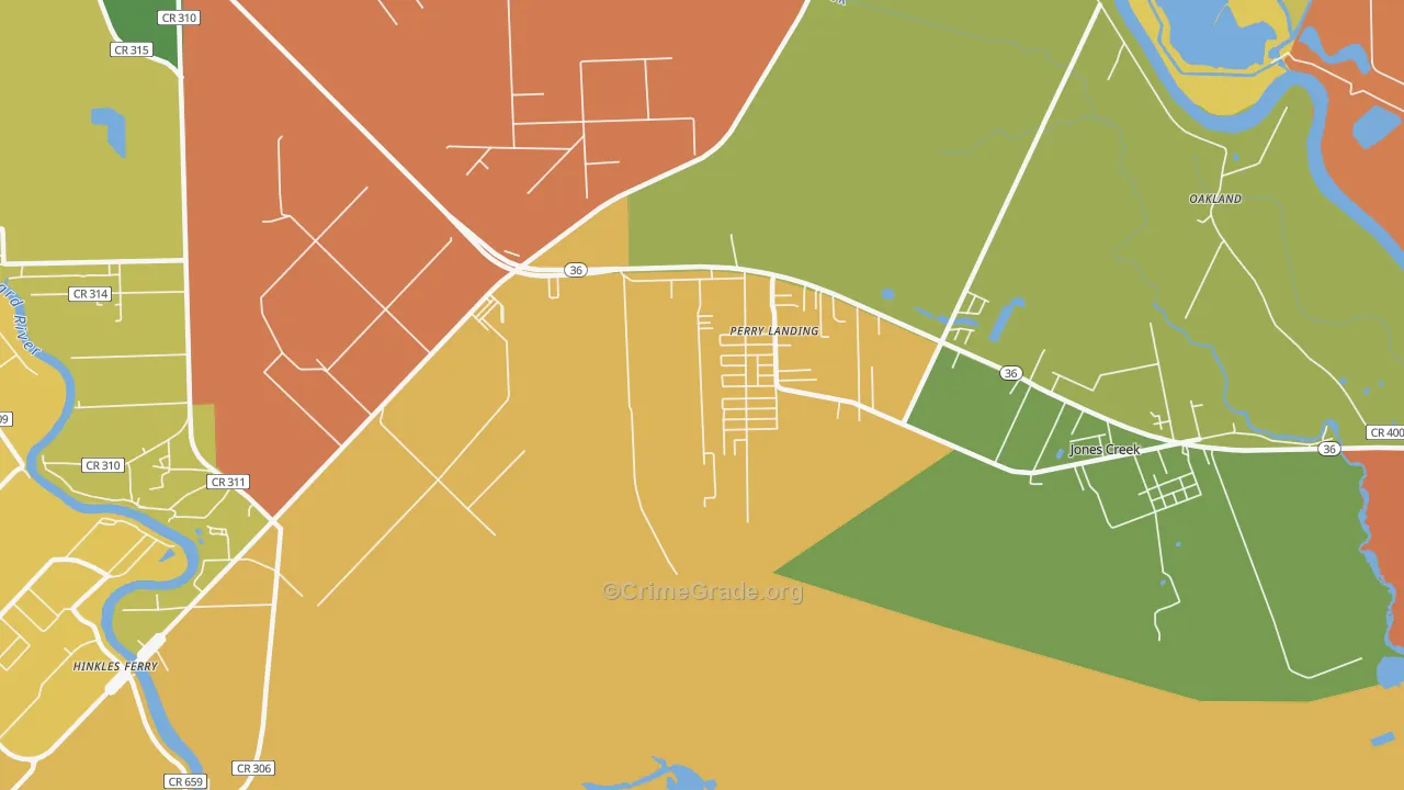 Perry Landing, TX Map of Burglary Rates