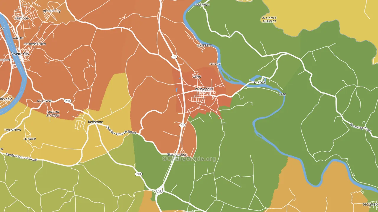 Perryopolis, PA Map of Burglary Rates
