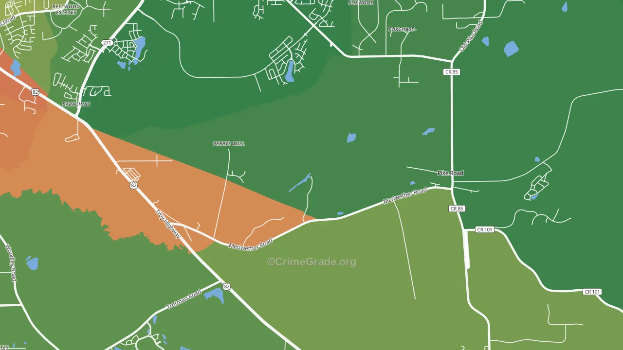 Perrys Mill, AL Map of Burglary Rates
