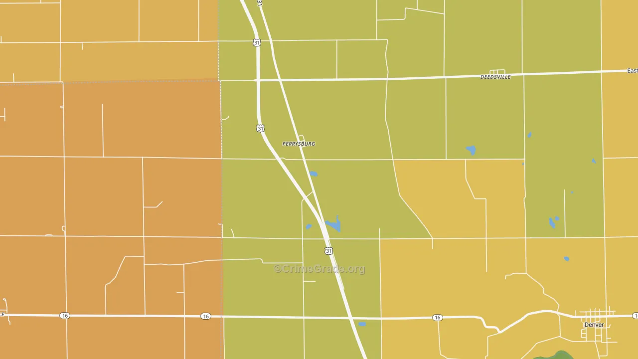 Perrysburg, IN Map of Burglary Rates