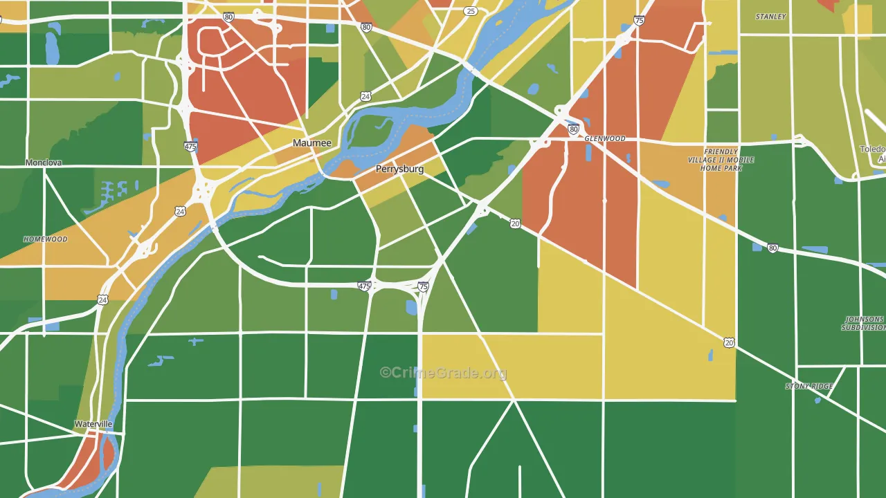 Perrysburg, OH Map of Burglary Rates