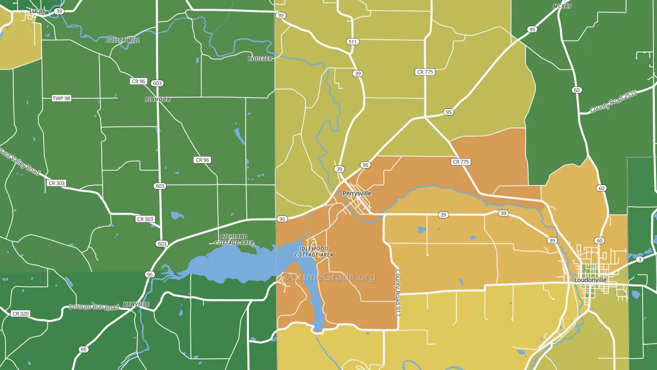 Perrysville, OH Map of Burglary Rates