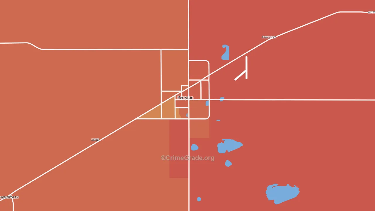 Perryton, TX Map of Burglary Rates
