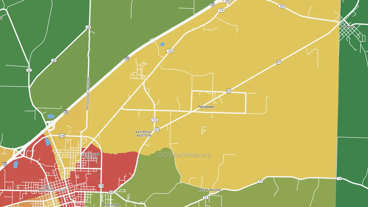 Perrytown, AR Map of Burglary Rates