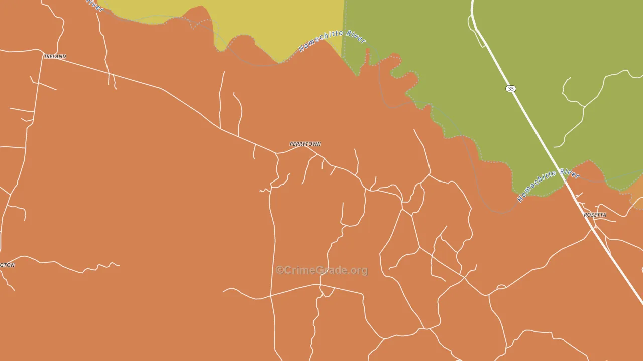 Perrytown, MS Map of Burglary Rates