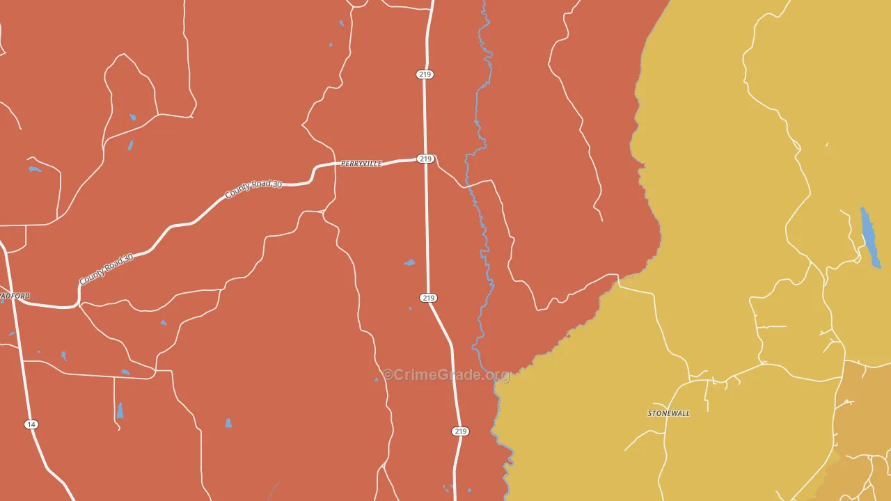Perryville, AL Map of Burglary Rates