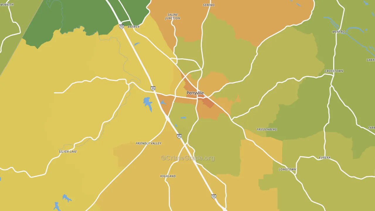 Perryville, MO Map of Burglary Rates