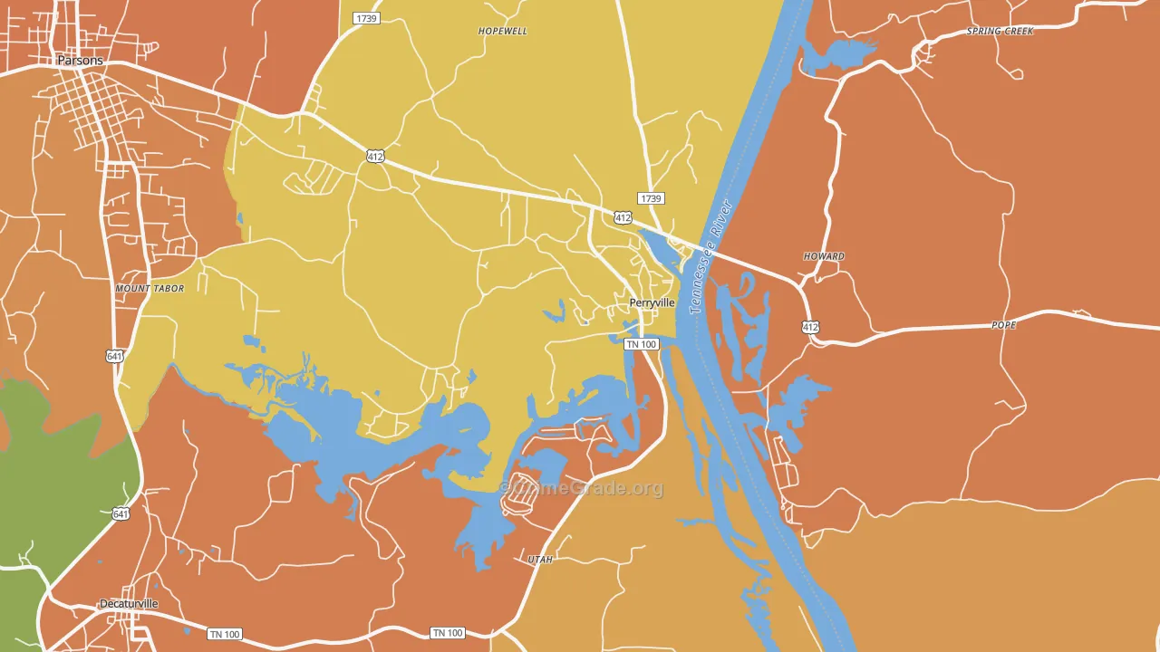 Perryville, TN Map of Burglary Rates