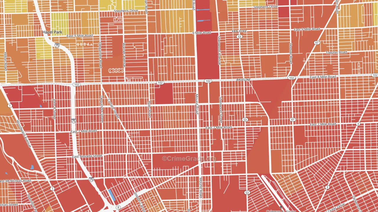 Pershing, Detroit, MI Map of Burglary Rates