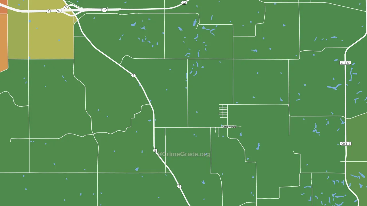 Pershing, IA Map of Burglary Rates