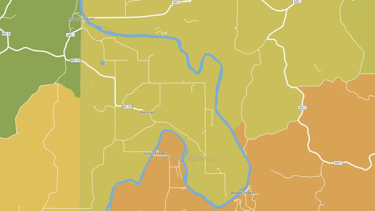 Pershing, MO Map of Burglary Rates