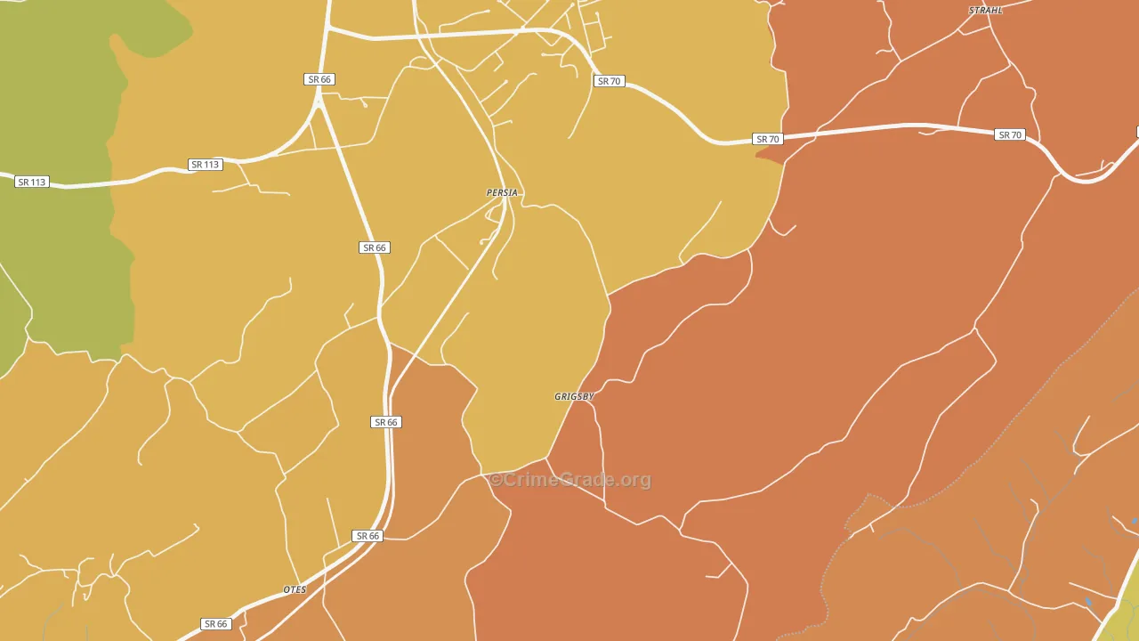 Persia, TN Map of Burglary Rates