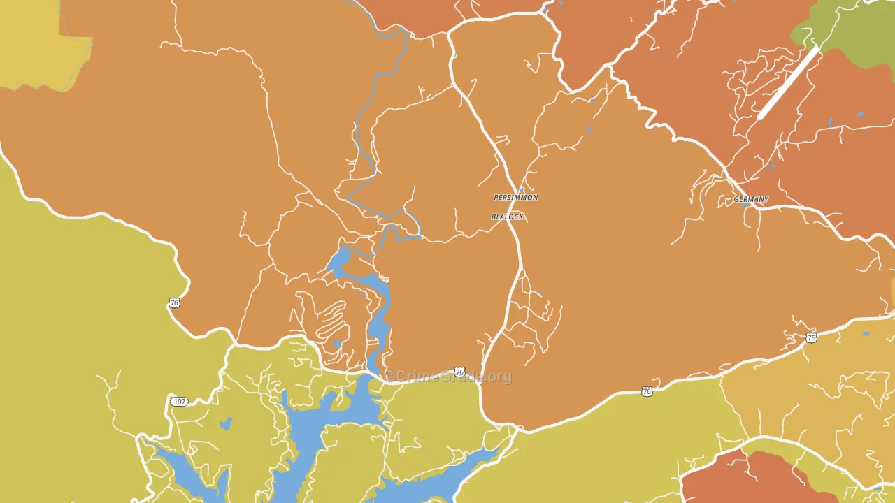 Persimmon, GA Map of Burglary Rates